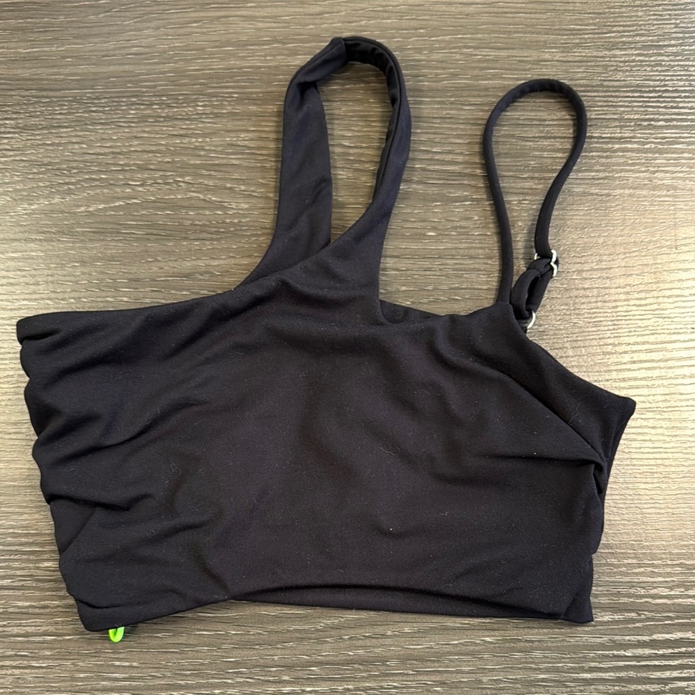 Bombshell Sportswear Cinched Black Sports Bra with Wide Straps
